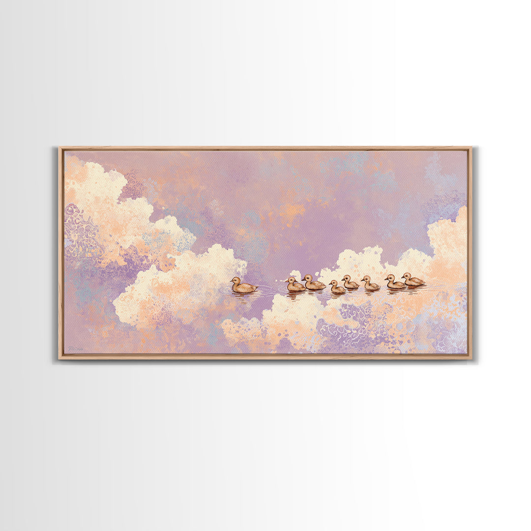 Ducklings Following a Mother Duck Framed Canvas Print, Nursery Art, Luxury Decor, Nursery Decor, Nursery, Nursery Wall Art, NUR-2x1-10