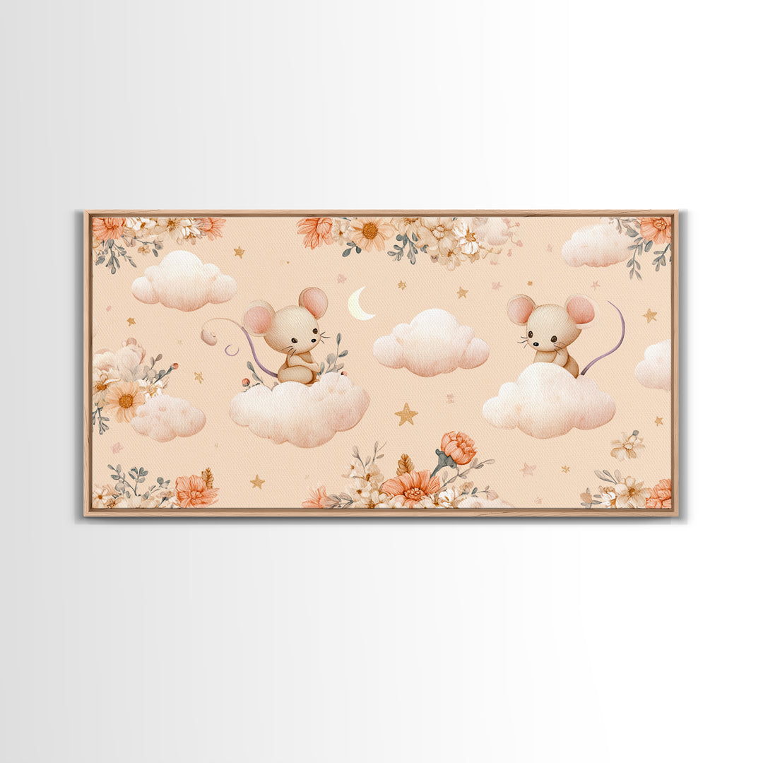 Ballet Mouse in Storybook Style Framed Canvas Print, Nursery Art, Modern Decor, Nursery Decor, Fine Art, Nursery, Art Print, NUR-2x1-16