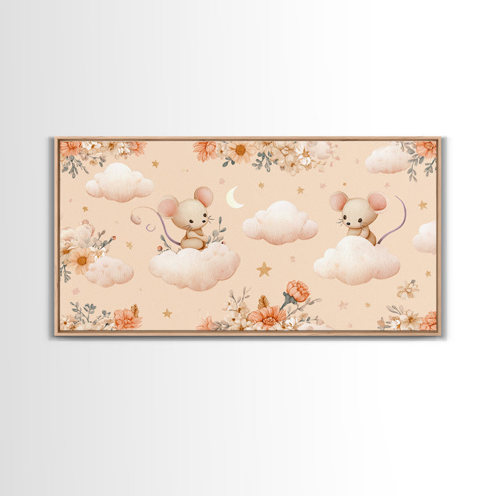 Ballet Mouse in Storybook Style Framed Canvas Print, Nursery Art, Modern Decor, Nursery Decor, Fine Art, Nursery, Art Print, NUR-2x1-16