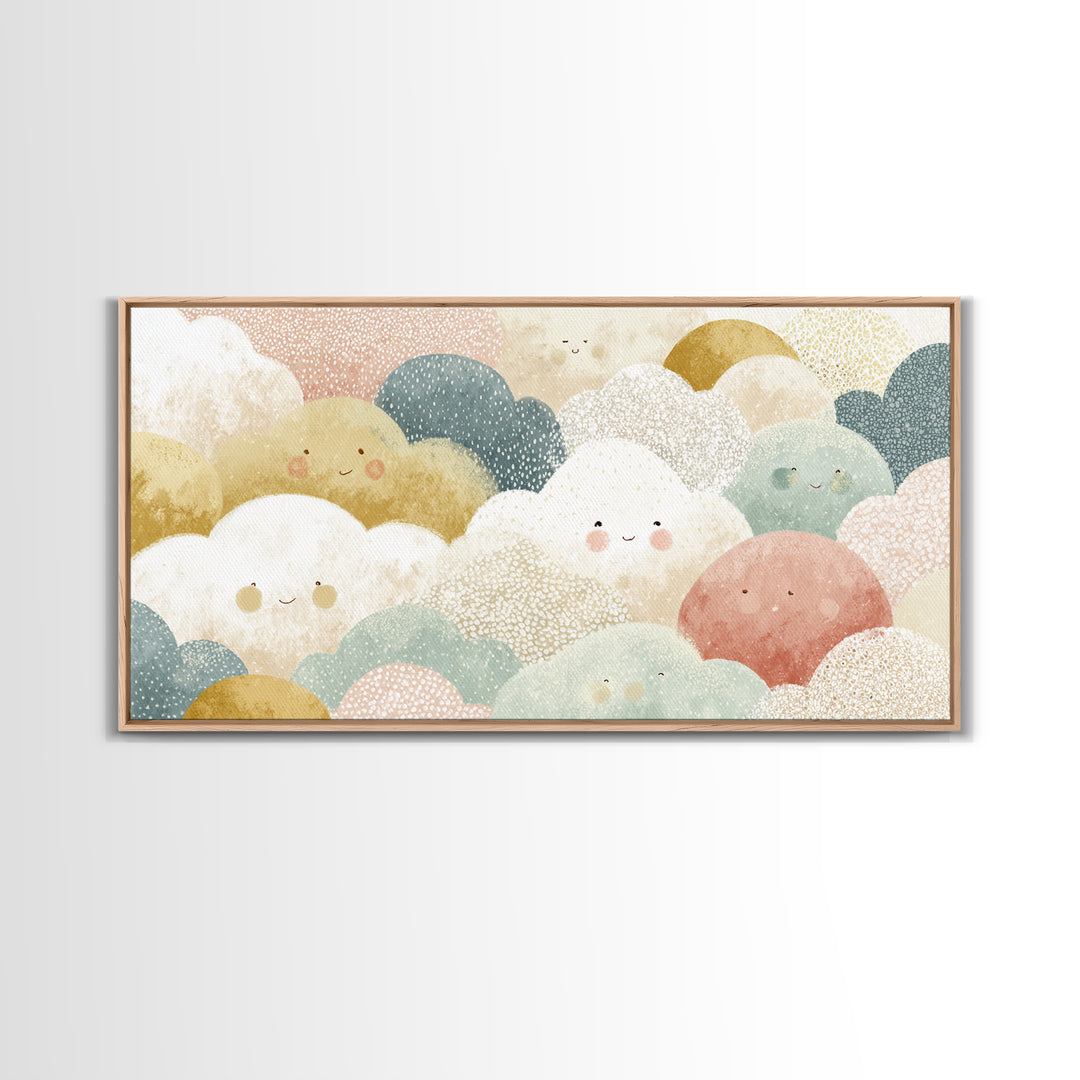 Clouds and Raindrops Framed Canvas Print, Nursery Art, Fine Art Print, Nursery Decor, Fine Art, Nursery, Digital Art, NUR-2x1-18