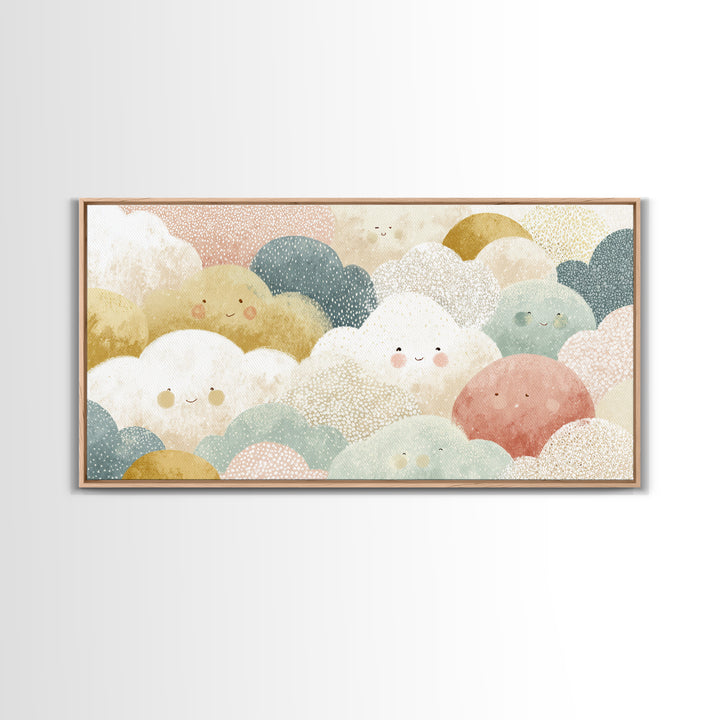 Clouds and Raindrops Framed Canvas Print, Nursery Art, Fine Art Print, Nursery Decor, Fine Art, Nursery, Digital Art, NUR-2x1-18
