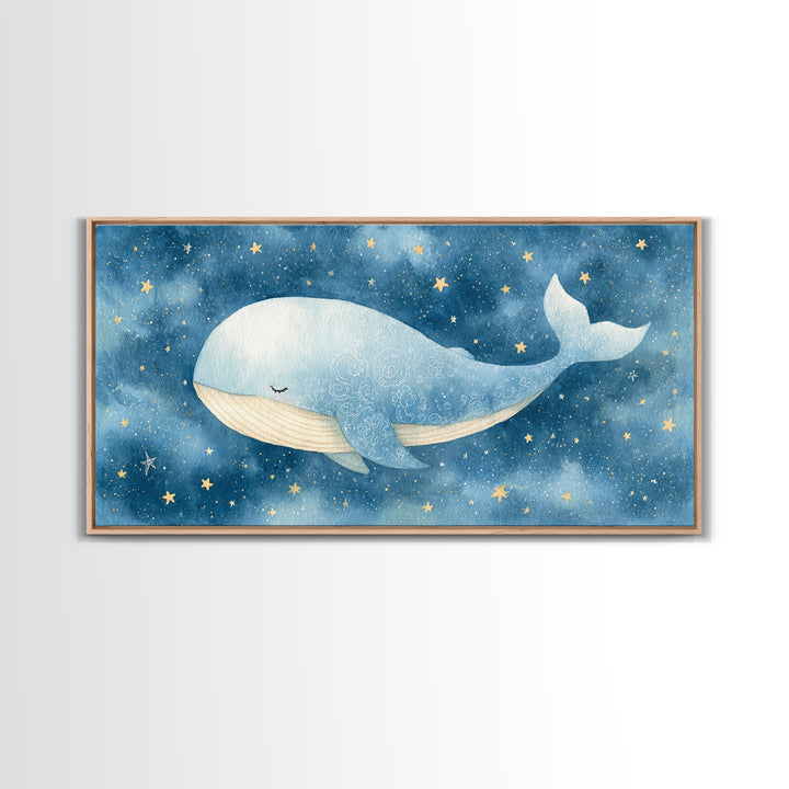 Whale and Tiny Stars Framed Canvas Print, Nursery Art, Minimalist Decor, Nursery Decor, Fine Art, Nursery, Nursery Wall Decor, NUR-2x1-28