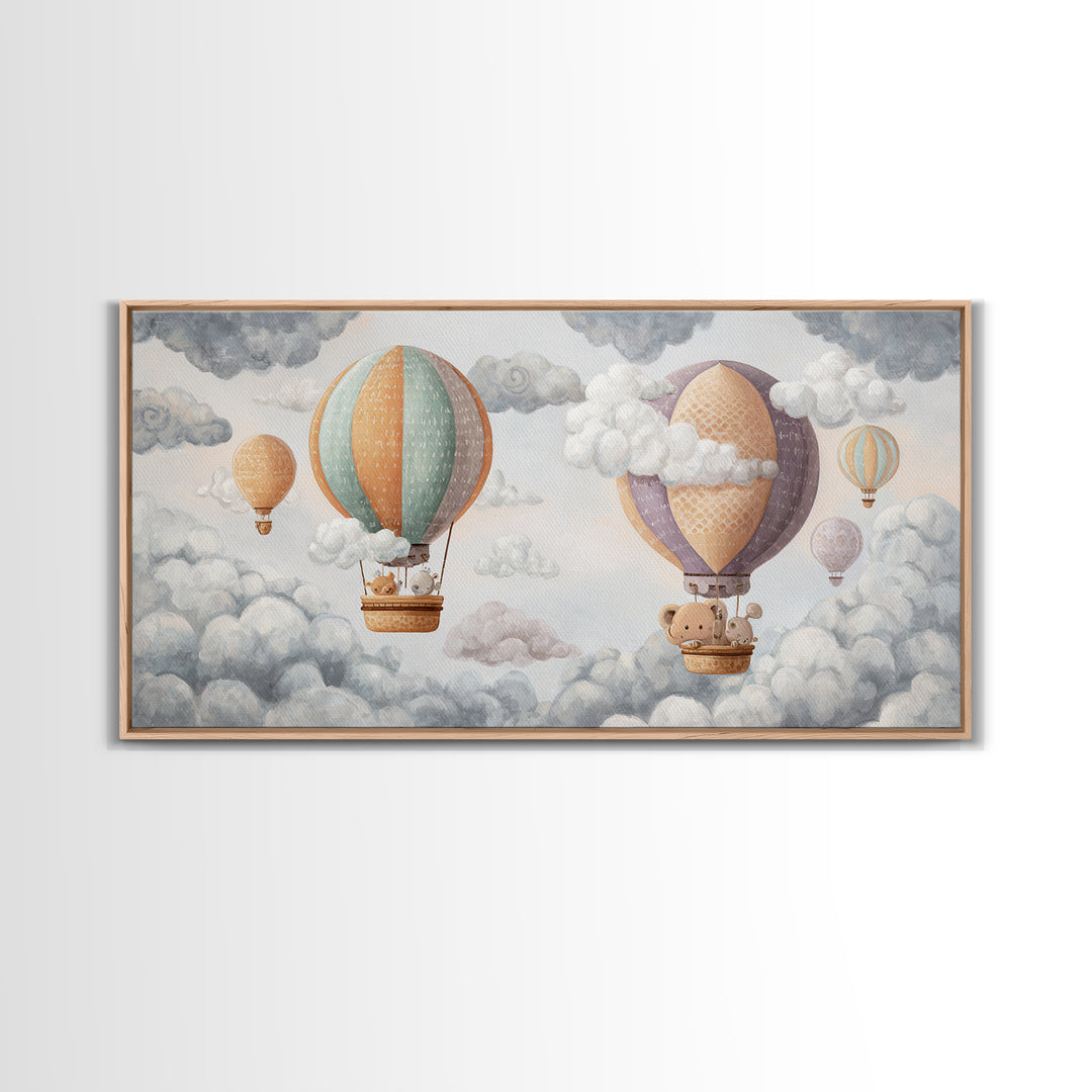 Floating Hot Air Balloon Canvas Print, Nursery Art, Contemporary Art, Nursery Decor, Oil Painting, Nursery, Nursery Prints, NUR-2x1-32