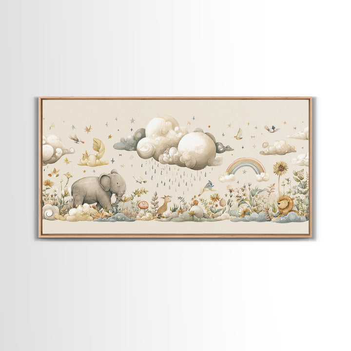 Clouds and Raindrops Framed Canvas Print, Nursery Art, Fine Art Print, Nursery Decor, Fine Art, Nursery, Digital Art, NUR-2x1-42