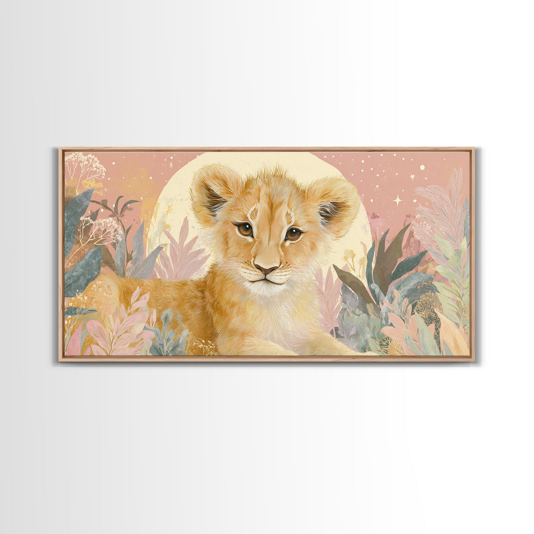 Lion Cub with Soft Golden Mane Canvas Print, Nursery Art, Printable Art, Nursery Decor, Oil Painting, Nursery, Watercolor Print, NUR-2x1-53