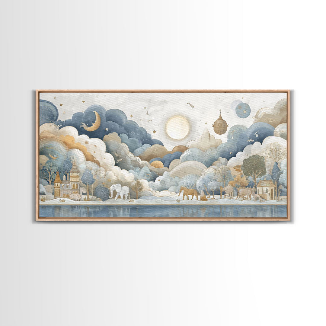 Animal Alphabet Scene Without Readable Letters Framed Canvas Print, Nursery Art, Playroom Decor, Nursery Decor, Nursery, NUR-2x1-55