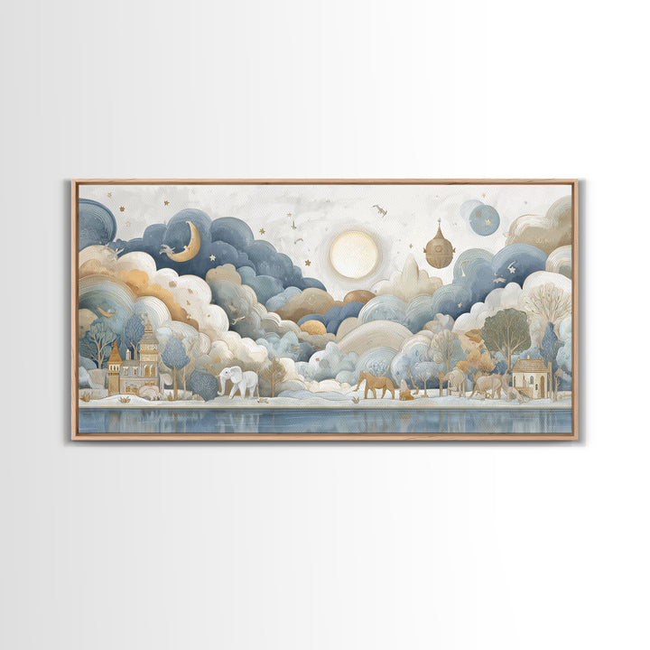 Animal Alphabet Scene Without Readable Letters Framed Canvas Print, Nursery Art, Playroom Decor, Nursery Decor, Nursery, NUR-2x1-55