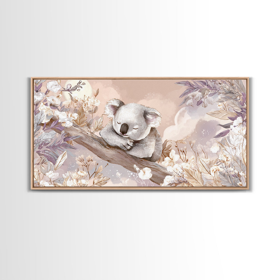 Sleeping Koala on Eucalyptus Branch Canvas Print, Nursery Art, Digital Art, Nursery Decor, Watercolor Art, Nursery, NUR-2x1-57