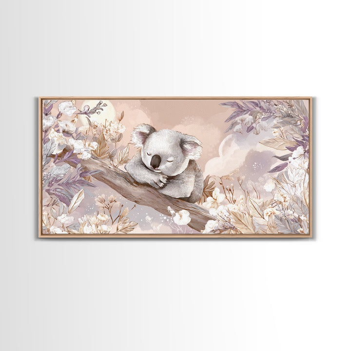 Sleeping Koala on Eucalyptus Branch Canvas Print, Nursery Art, Digital Art, Nursery Decor, Watercolor Art, Nursery, NUR-2x1-57