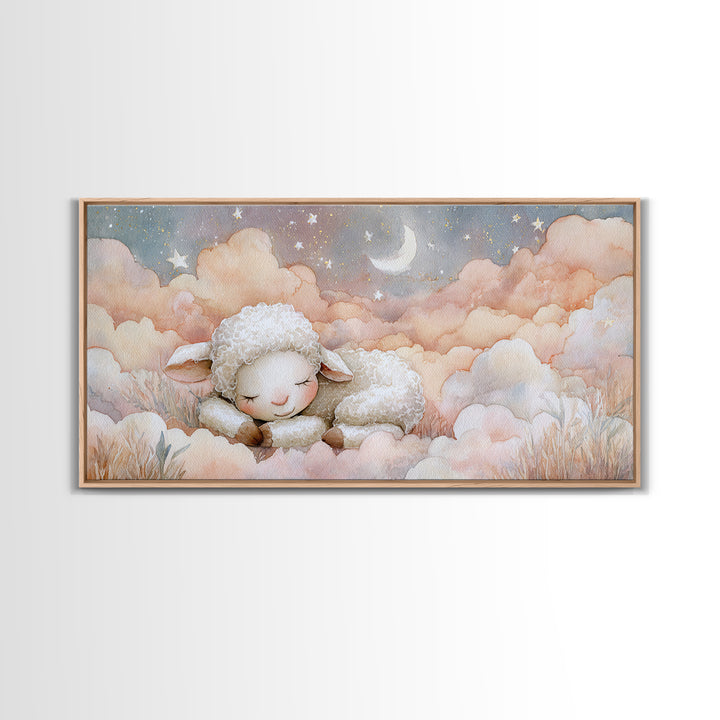 Little Lamb under a Starry Sky Canvas Print, Nursery Art, Girl Nursery Decor, Nursery Decor, Fine Art, Nursery, Kids Room Art, NUR-2x1-63