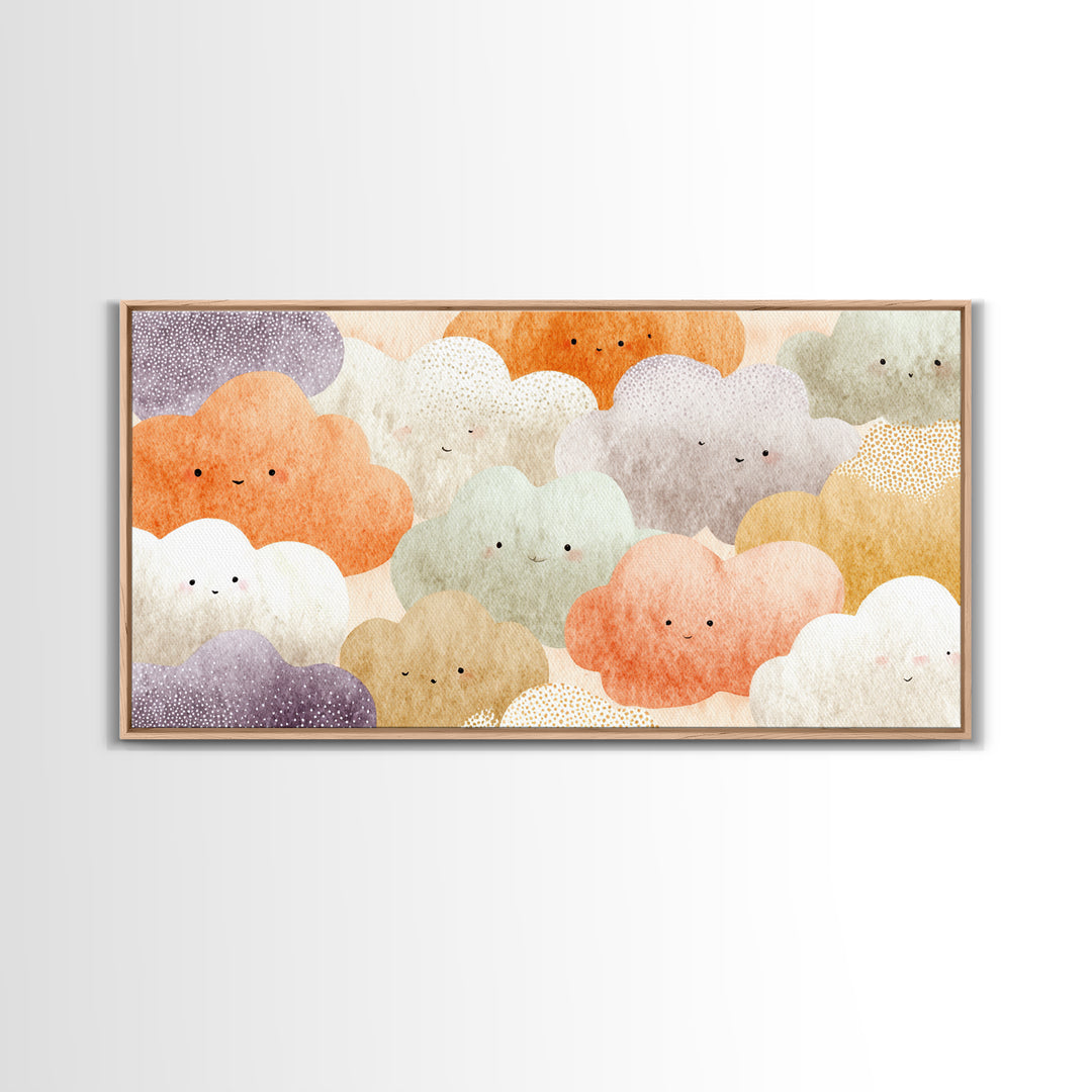Clouds and Raindrops Canvas Print, Nursery Art, Textured Painting, Nursery Decor, Watercolor Art, Nursery, Wall Art Print, NUR-2x1-66