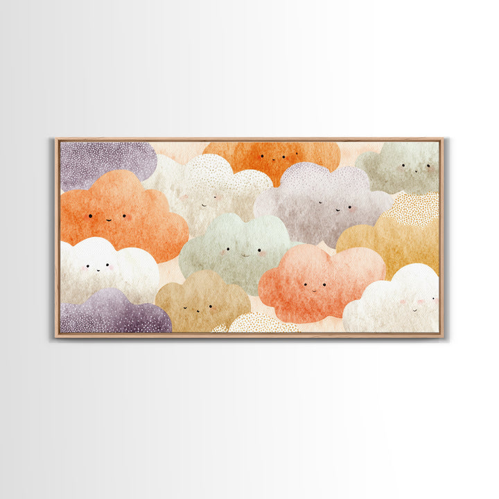 Clouds and Raindrops Canvas Print, Nursery Art, Textured Painting, Nursery Decor, Watercolor Art, Nursery, Wall Art Print, NUR-2x1-66