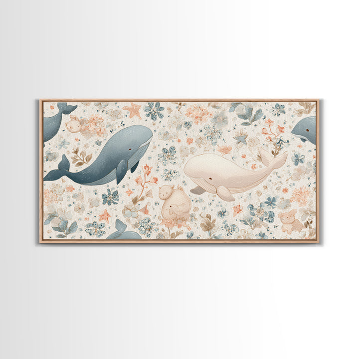 Friendly Ocean Creatures Canvas Print, Nursery Art, Printable Art, Nursery Decor, Fine Art, Nursery, Watercolor Print, NUR-2x1-68