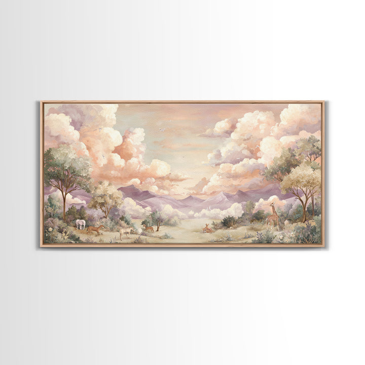 Animal Alphabet Scene Without Readable Letters Framed Canvas Print, Nursery Art, Art Print, Nursery Decor, Fine Art, Nursery, NUR-2x1-7