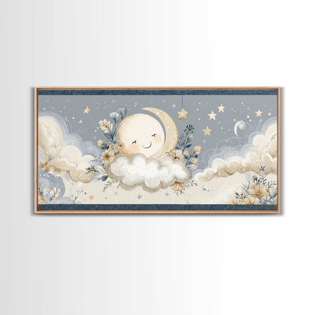 Moon and Stars Canvas Print, Nursery Art, Playroom Wall Art, Nursery Decor, Abstract Art, Nursery, Statement Artwork, NUR-2x1-71
