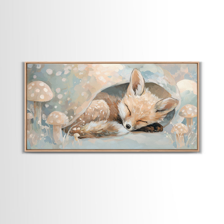 Woodland Fox Tucked Framed Canvas Print, Nursery Art, Nursery, Nursery Decor, Fine Art, Nursery, Playroom Wall Decor, NUR-2x1-72