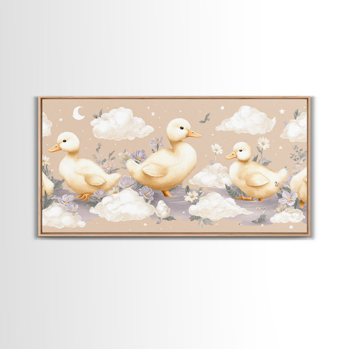 Ducklings Following a Mother Duck Canvas Print, Nursery Art, Wall Art, Nursery Decor, Oil Painting, Nursery, Nursery Prints, NUR-2x1-82