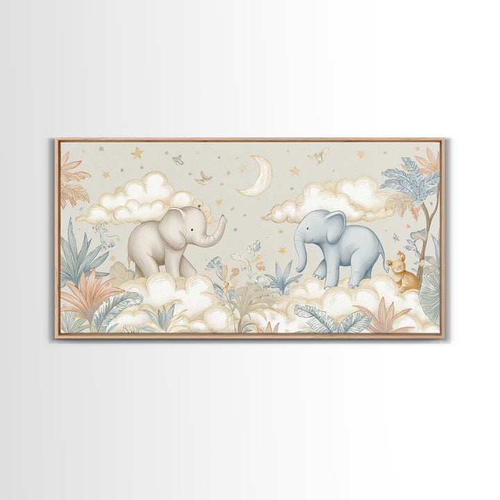 Pastel Jungle Animals Framed Canvas Print, Nursery Art, Wall Decor, Nursery Decor, Fine Art, Nursery, Playroom Decor, NUR-2x1-86