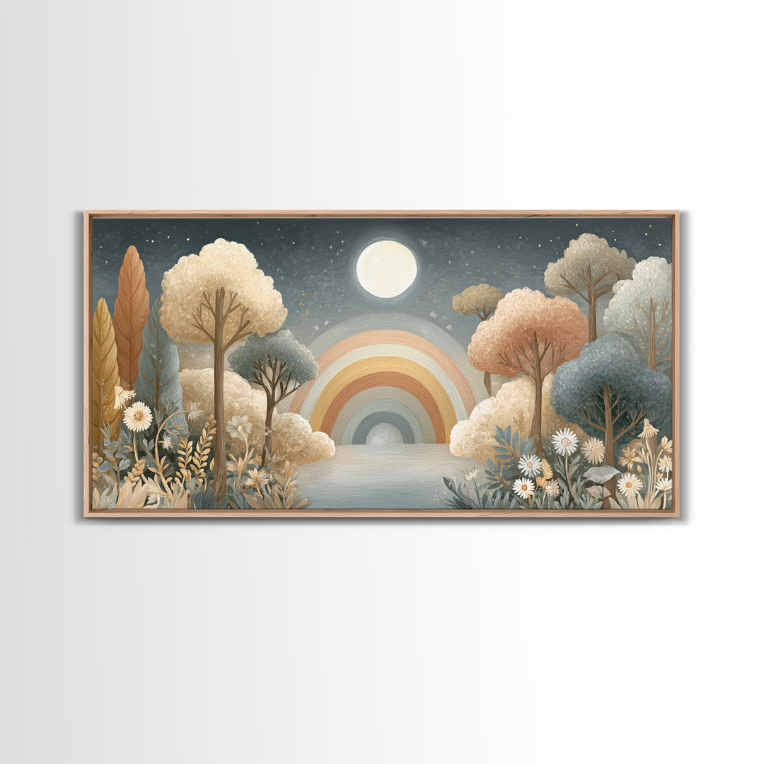 Rainbow Arch with Muted Nursery Colors Framed Canvas Print, Nursery Art, Wall Art Set of 3, Nursery Decor, Fine Art, Nursery, NUR-2x1-99