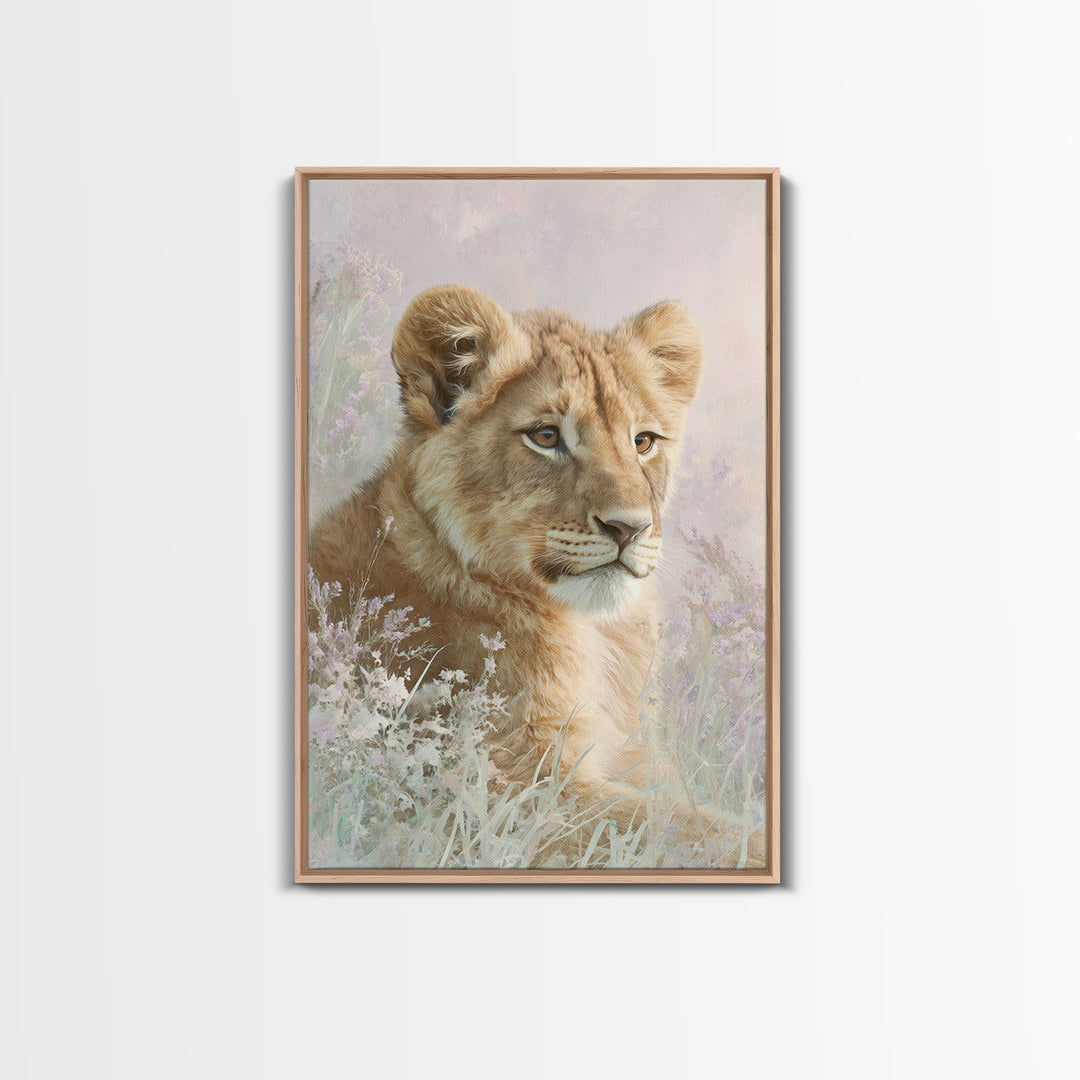 Lion Cub with Soft Golden Mane Framed Canvas Print, Nursery Art, Printable Wall Art, Nursery Decor, Abstract Art, Nursery, NUR-2x3-17