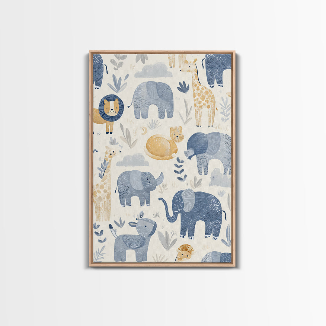 Pastel Jungle Animals Framed Canvas Print, Nursery Art, Statement Artwork, Nursery Decor, Abstract Art, Nursery, NUR-2x3-2