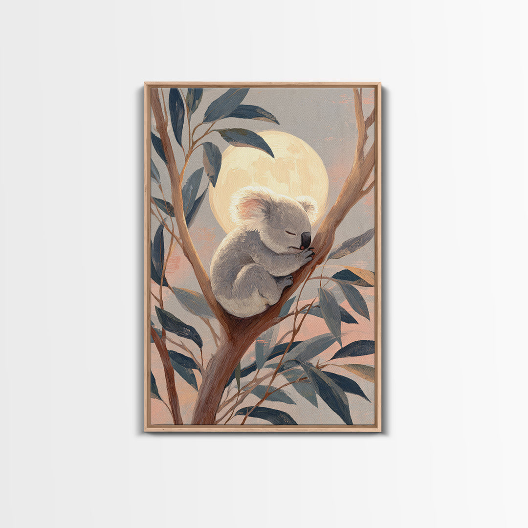 Sleeping Koala on Eucalyptus Branch Framed Canvas Print, Nursery Art, Contemporary Art, Nursery Decor, Fine Art, Nursery, NUR-2x3-21