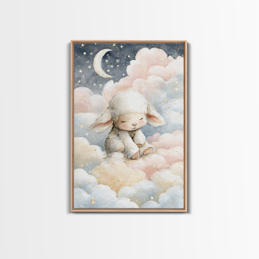 Little Lamb under a Starry Sky Framed Canvas Print, Nursery Art, Kids Room Art, Nursery Decor, Fine Art, Nursery, NUR-2x3-3