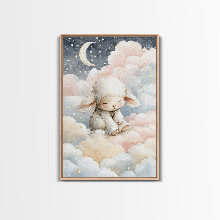 Little Lamb under a Starry Sky Framed Canvas Print, Nursery Art, Kids Room Art, Nursery Decor, Fine Art, Nursery, NUR-2x3-3