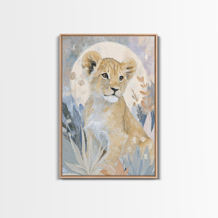 Lion Cub with Soft Golden Mane Framed Canvas Print, Nursery Art, Printable Wall Art, Nursery Decor, Abstract Art, Nursery, NUR-2x3-41
