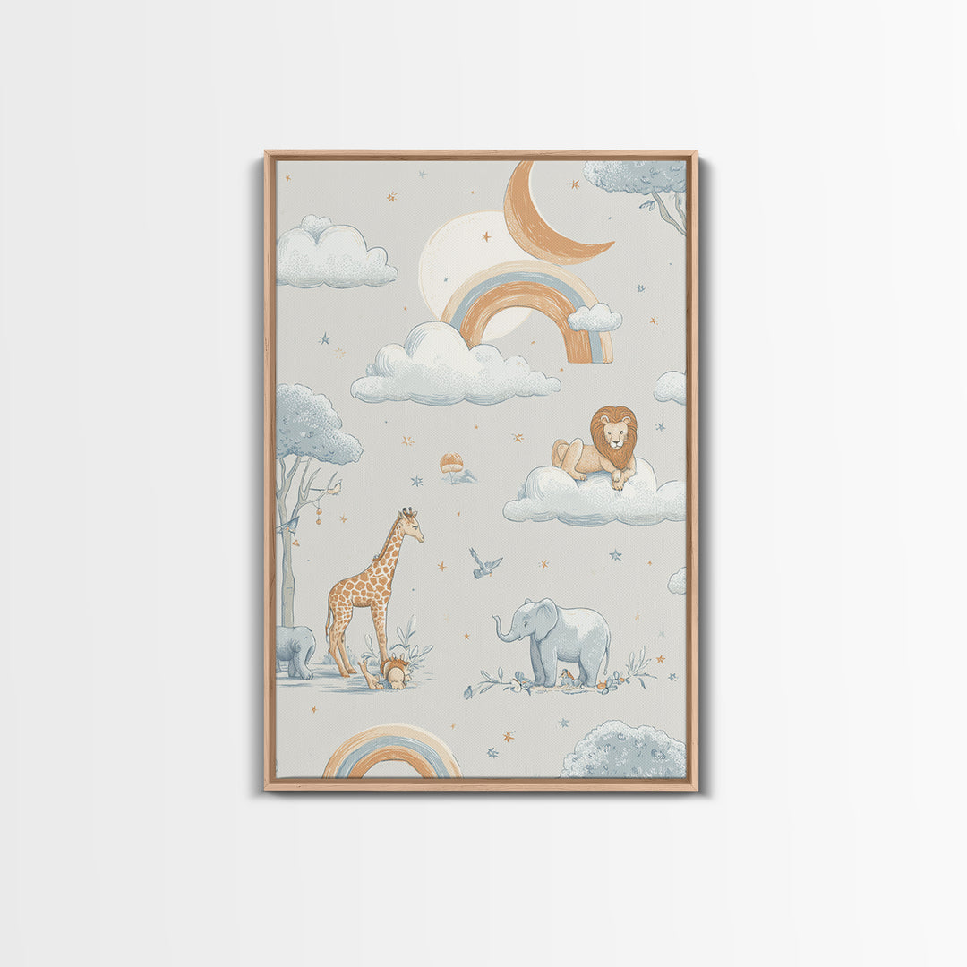 Animal Alphabet Scene Without Readable Letters Framed Canvas Print, Nursery Art, Contemporary Art, Nursery Decor, Nursery, NUR-2x3-43