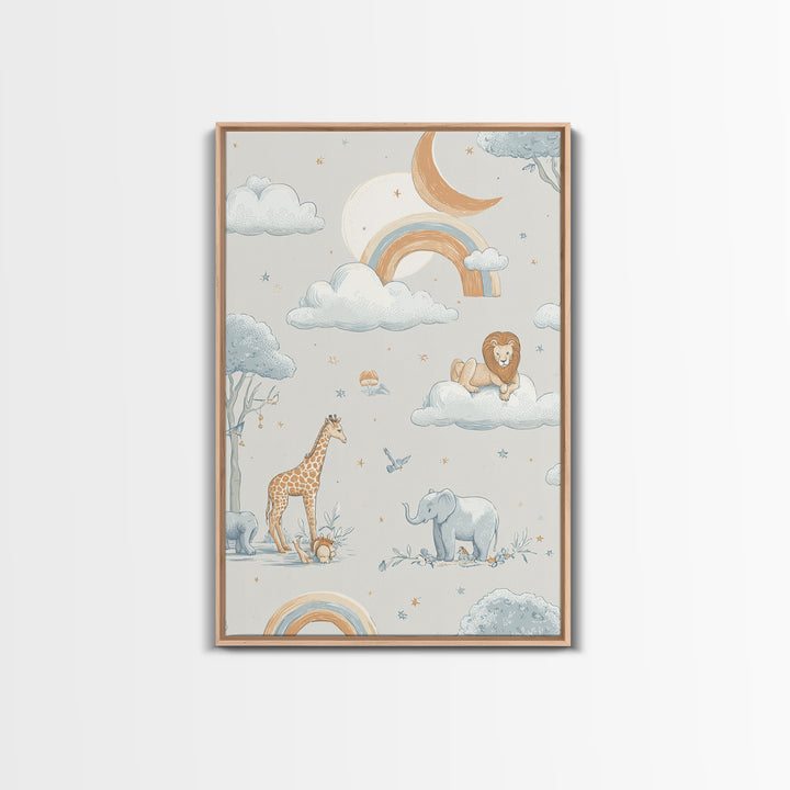 Animal Alphabet Scene Without Readable Letters Framed Canvas Print, Nursery Art, Contemporary Art, Nursery Decor, Nursery, NUR-2x3-43