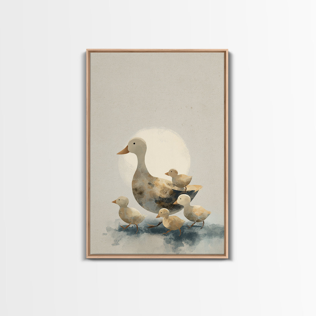 Ducklings Following a Mother Duck Framed Canvas Print, Nursery Art, Textured Painting, Nursery Decor, Fine Art, Nursery, NUR-2x3-46
