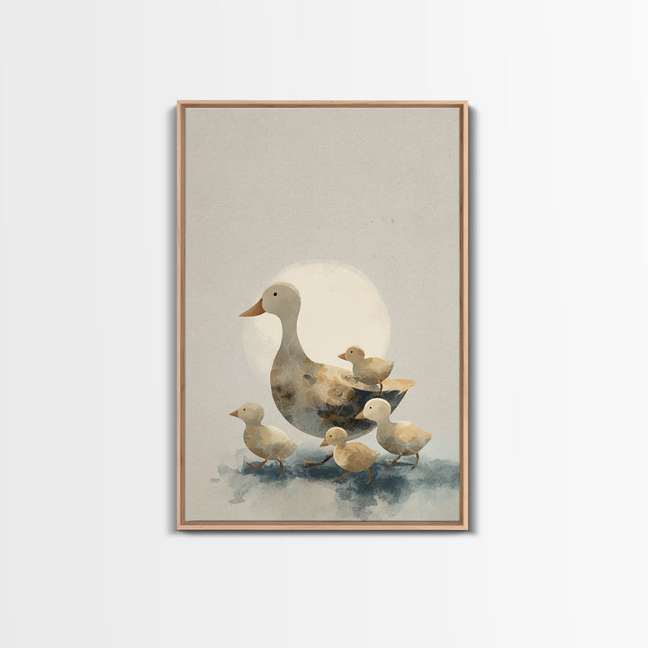 Ducklings Following a Mother Duck Framed Canvas Print, Nursery Art, Textured Painting, Nursery Decor, Fine Art, Nursery, NUR-2x3-46