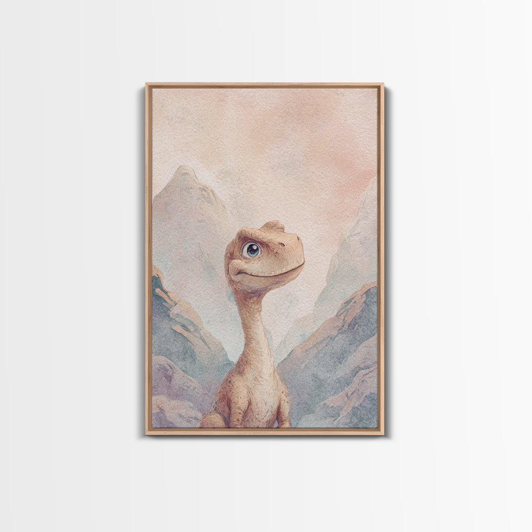 Tiny Dinosaur with Friendly Expression Framed Canvas Print, Nursery Art, Wall Art, Nursery Decor, Abstract Art, Nursery, NUR-2x3-47