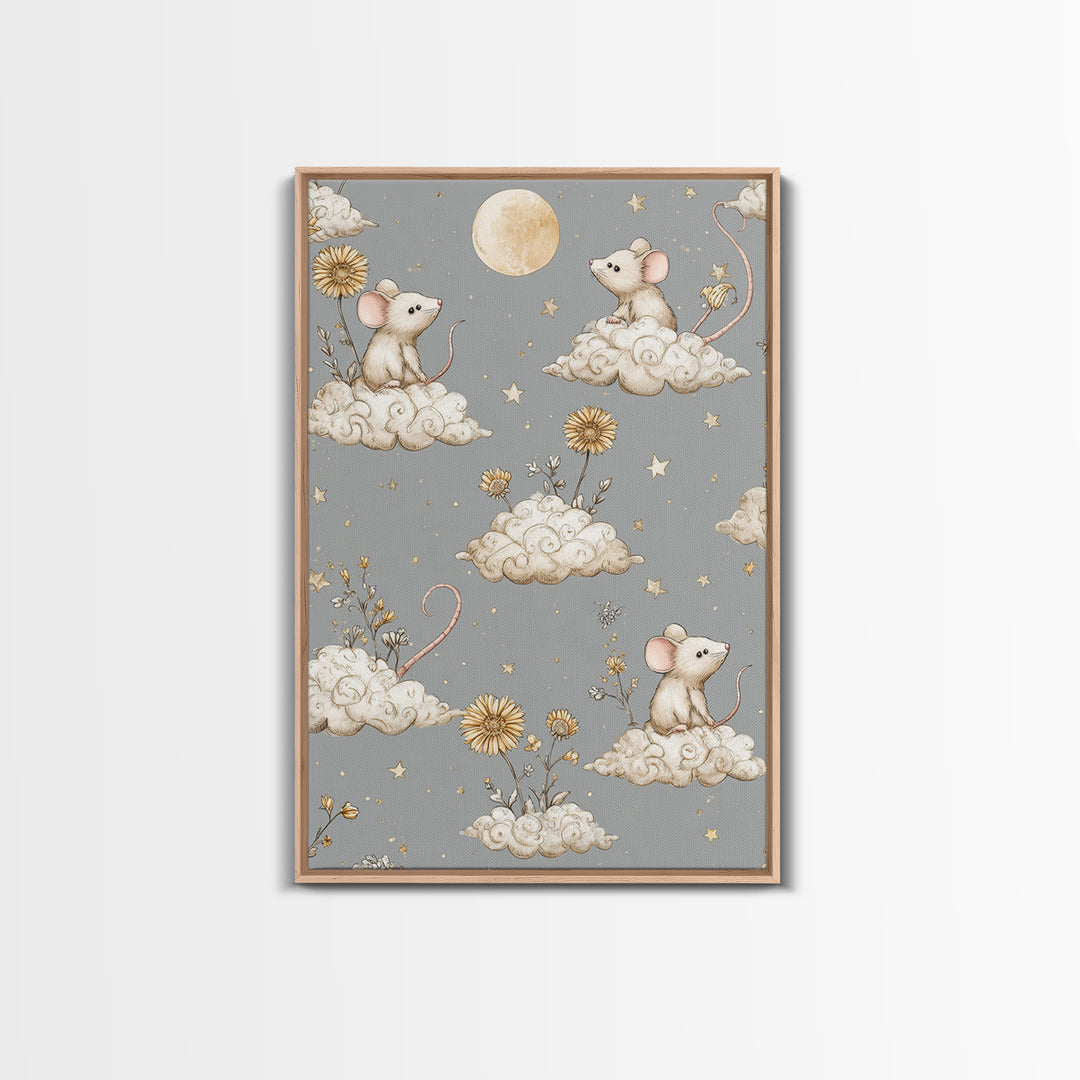 Ballet Mouse in Storybook Style Framed Canvas Print, Nursery Art, Boho Decor, Nursery Decor, Fine Art, Nursery, Wall Hangings, NUR-2x3-52