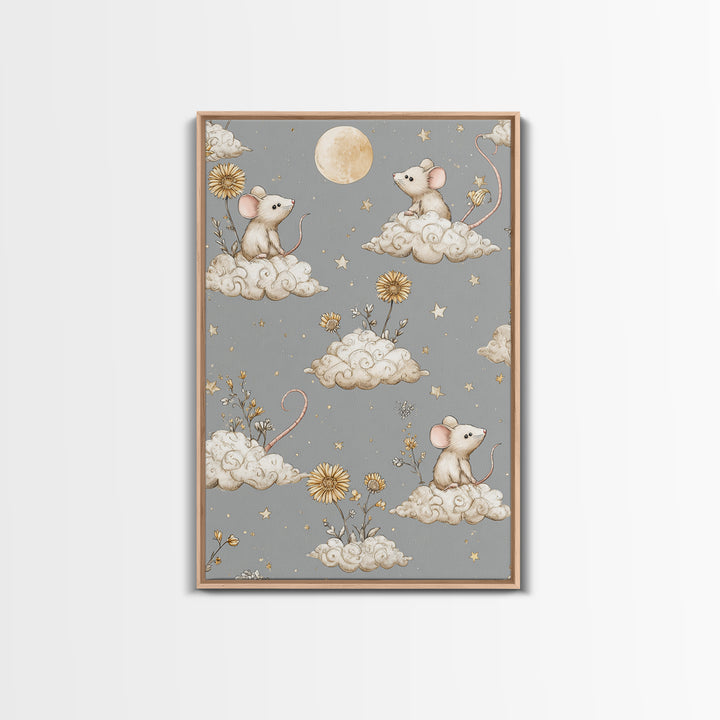 Ballet Mouse in Storybook Style Framed Canvas Print, Nursery Art, Boho Decor, Nursery Decor, Fine Art, Nursery, Wall Hangings, NUR-2x3-52