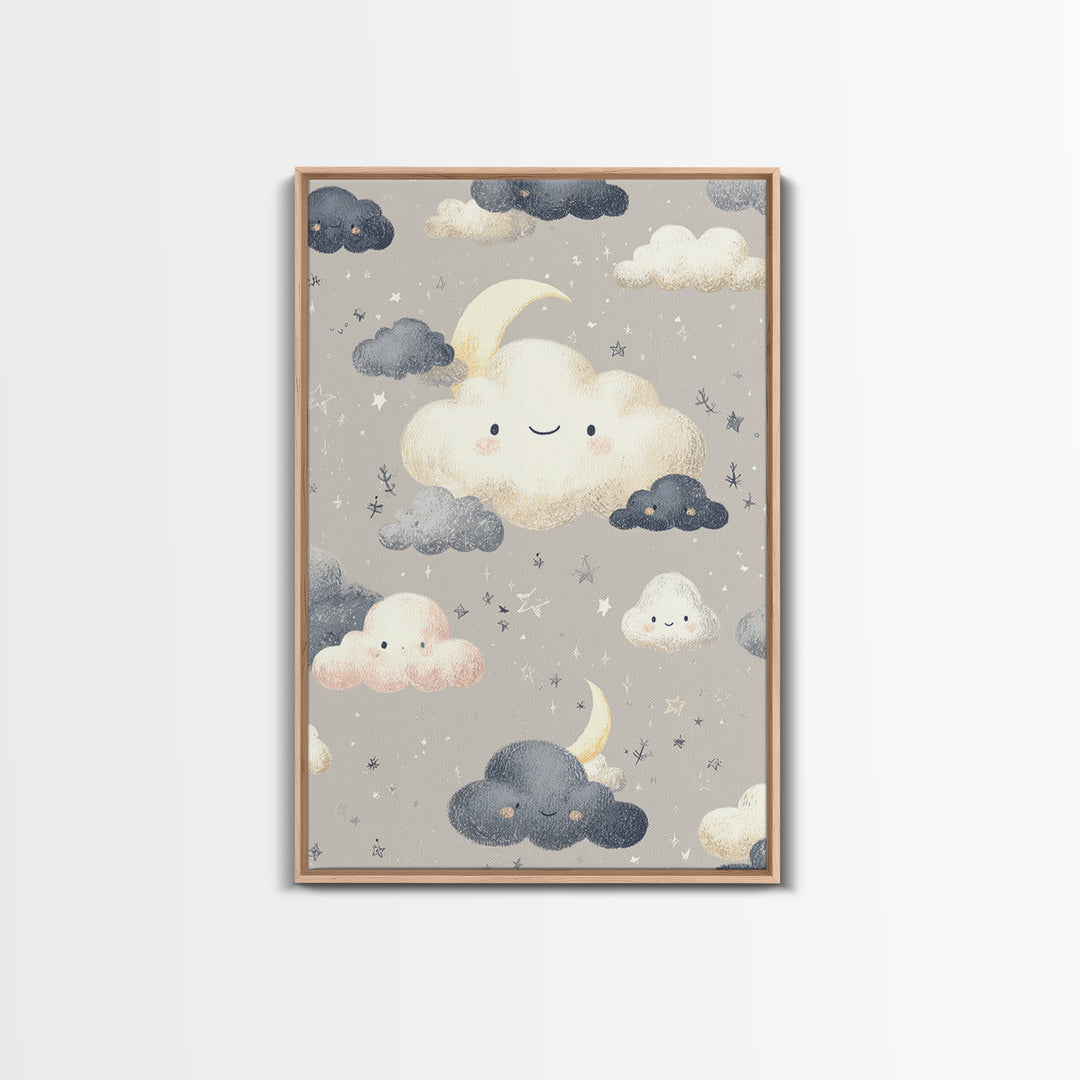 Moon and Stars Framed Canvas Print, Nursery Art, Digital Art, Nursery Decor, Oil Painting, Nursery, Girl Nursery Decor, NUR-2x3-59