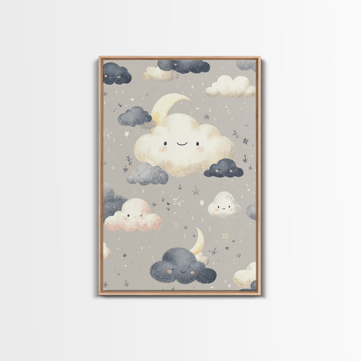 Moon and Stars Framed Canvas Print, Nursery Art, Digital Art, Nursery Decor, Oil Painting, Nursery, Girl Nursery Decor, NUR-2x3-59