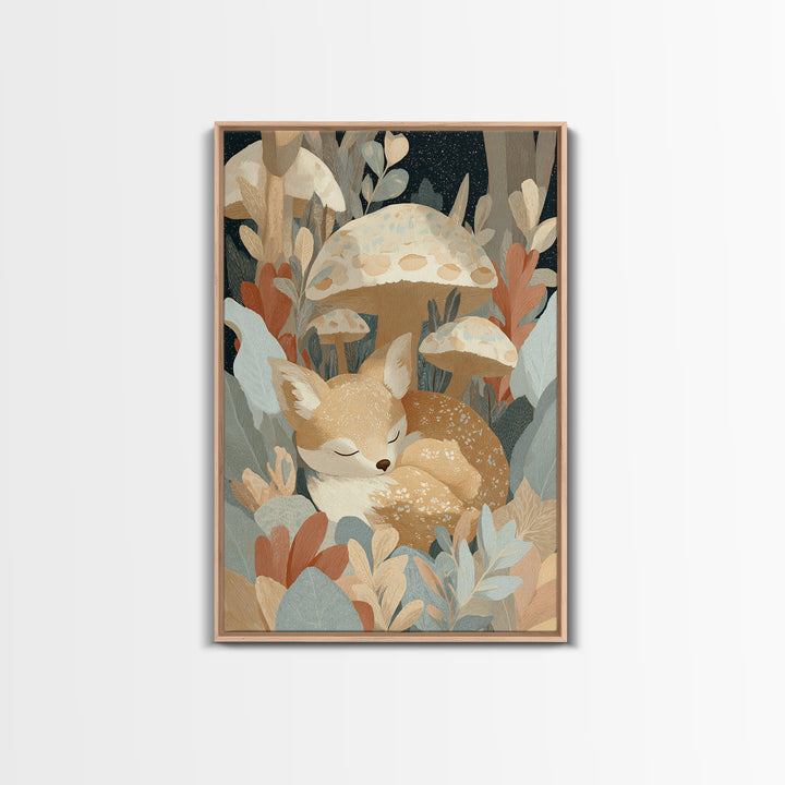Woodland Fox Tucked Framed Canvas Print, Nursery Art, Wall Art, Nursery Decor, Nursery, Nursery Prints, Playroom Decor, NUR-2x3-60