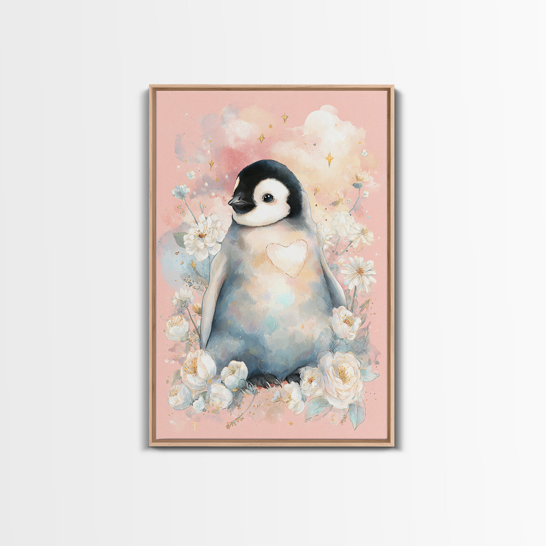 Penguin Holding a Little Heart Shape Canvas Print, Nursery Art, Wall Decor, Nursery Decor, Fine Art, Nursery, Playroom Decor, NUR-2x3-66