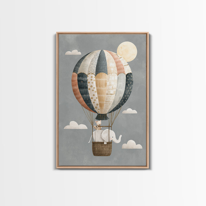 Floating Hot Air Balloon Framed Canvas Print, Nursery Art, Printable Art, Nursery Decor, Fine Art, Nursery, Watercolor Print, NUR-2x3-68