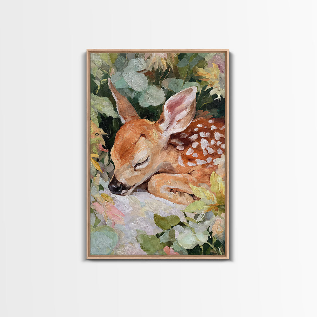 Deer Fawn Sleeping Canvas Print, Nursery Art, Playroom Wall Art, Nursery Decor, Fine Art, Nursery, Statement Artwork, NUR-2x3-7