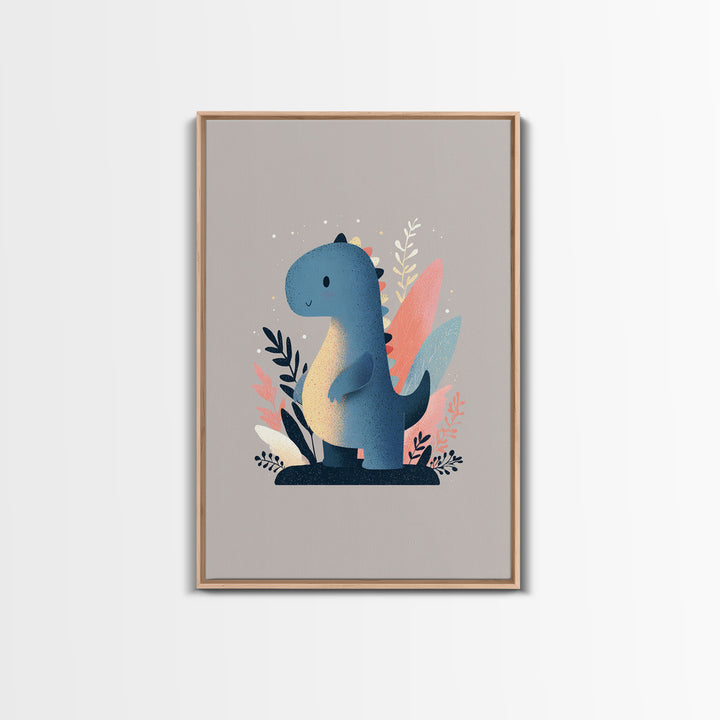 Tiny Dinosaur with Friendly Expression Canvas Print, Nursery Art, Nursery Decor, Nursery, Kids Wall Art, Woodland Nursery, NUR-2x3-71