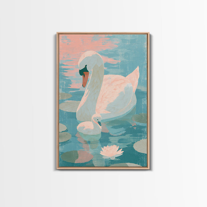 Swan and Cygnet Canvas Print, Nursery Art, Nursery Decor, Oil Painting, Nursery, Wall Art Print, Nursery Wall Decor, NUR-2x3-72
