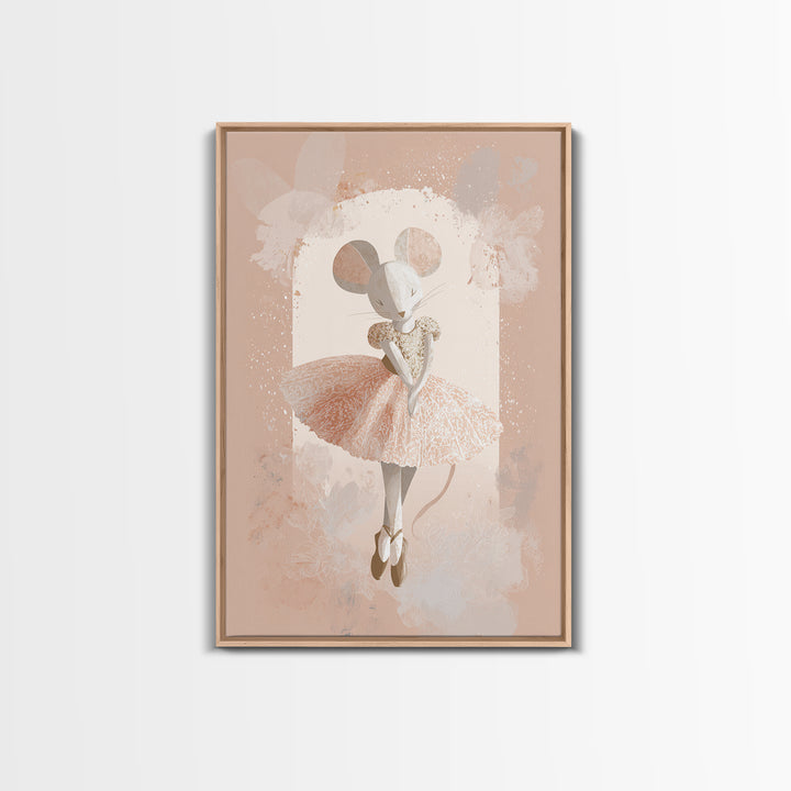 Ballet Mouse in Storybook Style Framed Canvas Print, Nursery Art, Girl Nursery Decor, Nursery Decor, Fine Art, Nursery, NUR-2x3-76