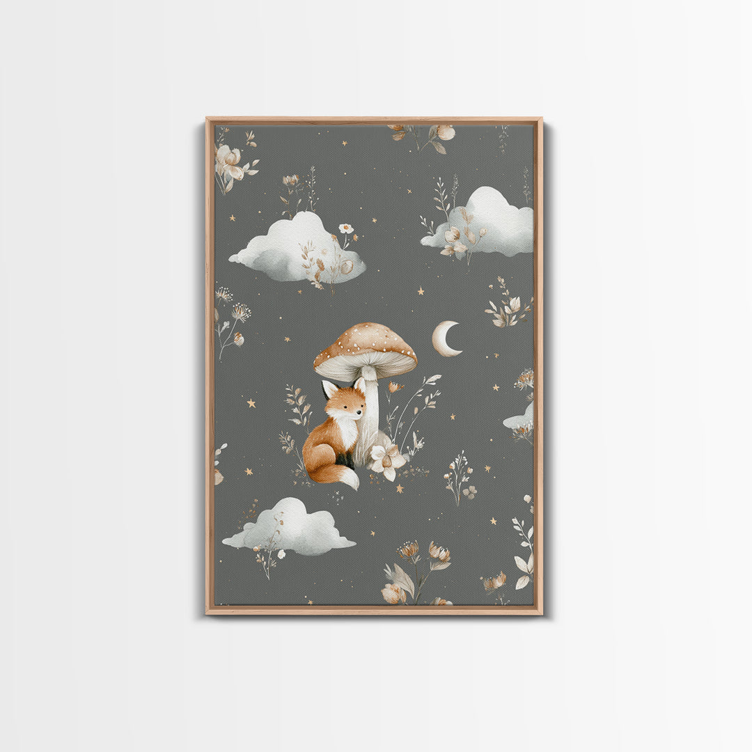 Woodland Fox Tucked Framed Canvas Print, Nursery Art, Playroom Wall Art, Nursery Decor, Fine Art, Nursery, Statement Artwork, NUR-2x3-84