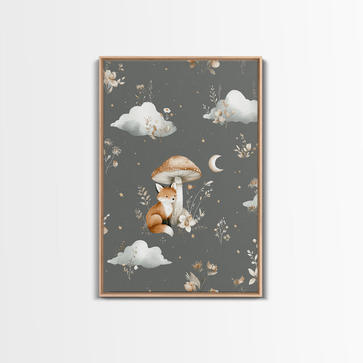 Woodland Fox Tucked Framed Canvas Print, Nursery Art, Playroom Wall Art, Nursery Decor, Fine Art, Nursery, Statement Artwork, NUR-2x3-84