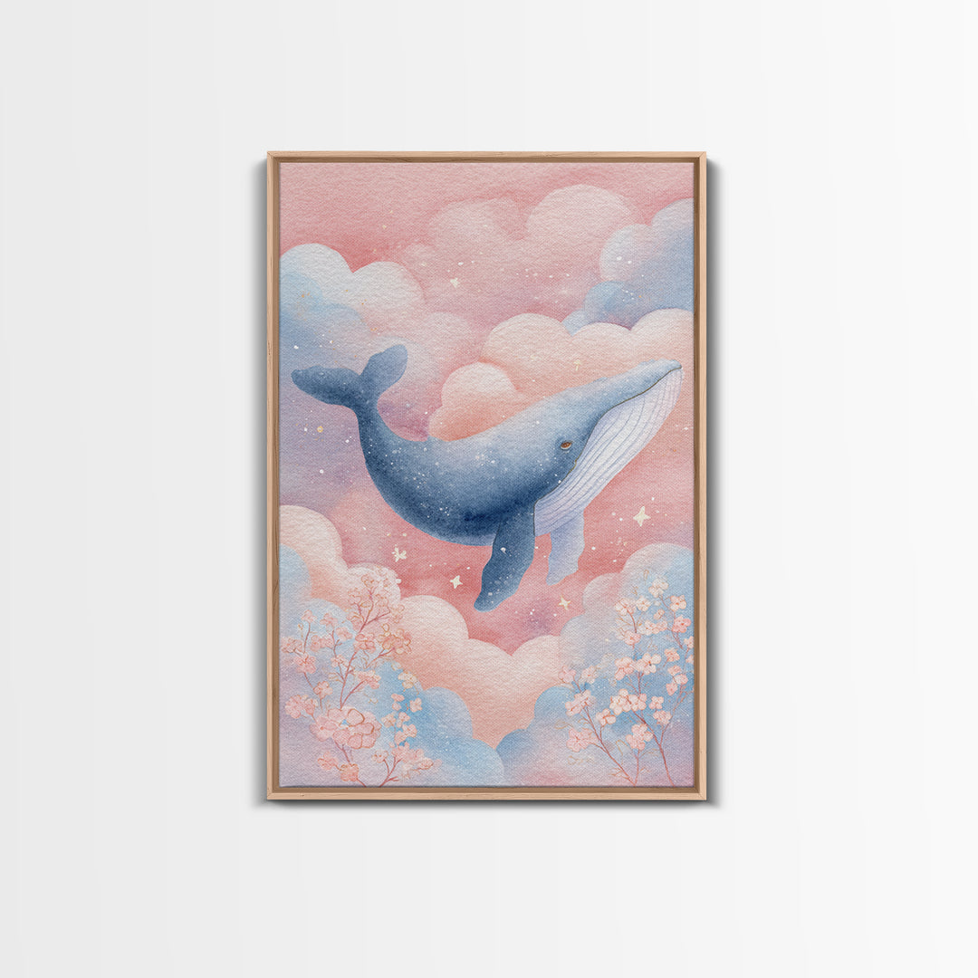 Whale and Tiny Stars Framed Canvas Print, Nursery Art, Nursery Wall Art, Nursery Decor, Fine Art, Nursery, Woodland Nursery, NUR-2x3-88