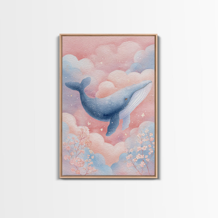 Whale and Tiny Stars Framed Canvas Print, Nursery Art, Nursery Wall Art, Nursery Decor, Fine Art, Nursery, Woodland Nursery, NUR-2x3-88
