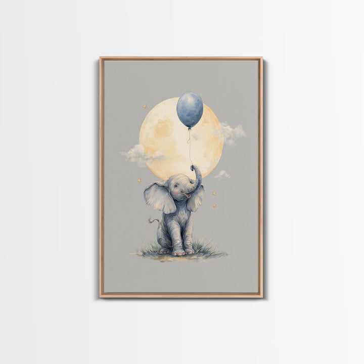 Sleepy Baby Elephant Holding a Tiny Balloon Canvas Print, Nursery Art, Art Print, Nursery Decor, Nursery 409, Wall Art Set of, NUR-2x3-9